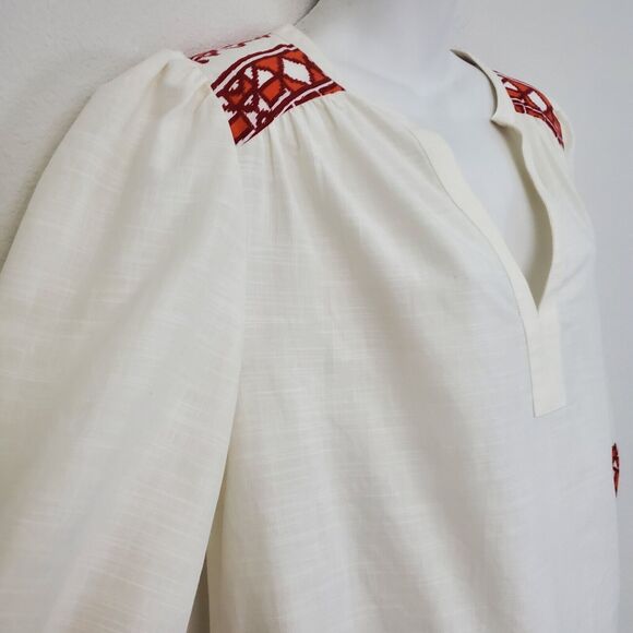 Knox Rose Popover Top Small Beige Boho Woven Pleated Relaxed Printed Casual - Picture 4 of 10